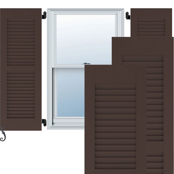 Ekena Millwork 12W x 77H Americraft Two Equal Louver Exterior Real Wood Shutters, Raisin Brown, PR RW101LV12X77TBH - main